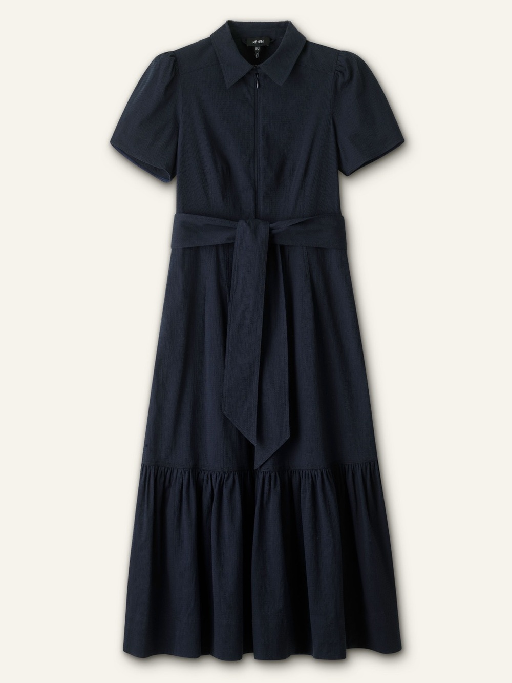 ME+EM Fit + Flare Midi Cotton Seersucker Dress Navy Blue Color size US 2 - Picture 9 of 9